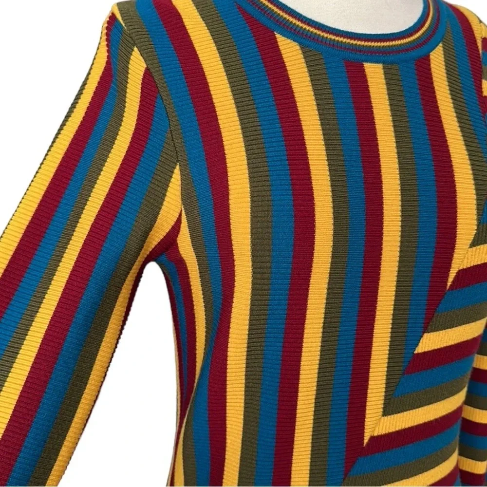 VICTOR‎ GLEMAUD Wool Knit Sweater Dress Multi-Color Striped Retro 70s, Medium